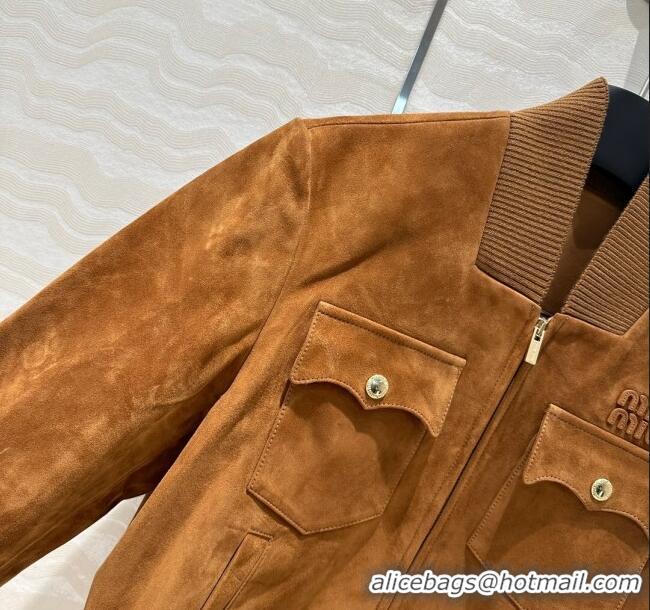 Original Cheap Miu Miu Suede Jacket M71022 Brown 2024