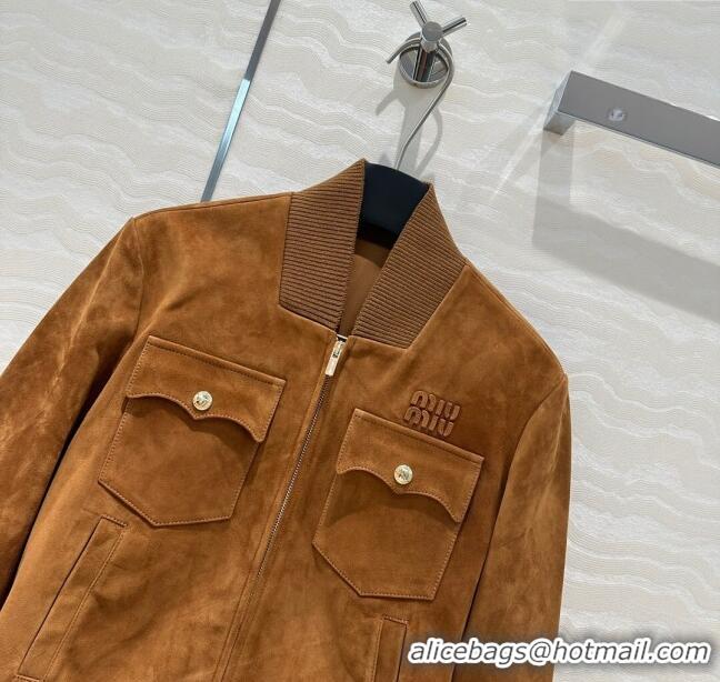 Original Cheap Miu Miu Suede Jacket M71022 Brown 2024