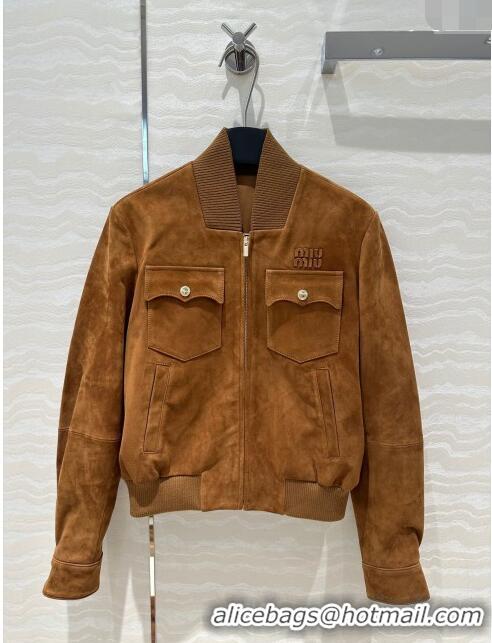 Original Cheap Miu Miu Suede Jacket M71022 Brown 2024