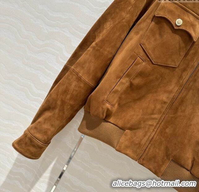 Original Cheap Miu Miu Suede Jacket M71022 Brown 2024