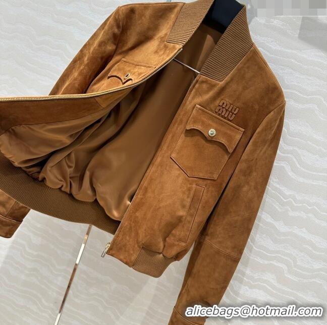 Original Cheap Miu Miu Suede Jacket M71022 Brown 2024