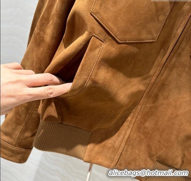 Original Cheap Miu Miu Suede Jacket M71022 Brown 2024