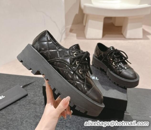 Grade Quality Chanel Quilted Calfskin Lace ups Black 816108