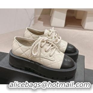 Durable Chanel Quilted Calfskin Lace ups White 816109