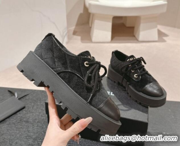 Lowest Cost Chanel Velvet Lace ups Black 816110