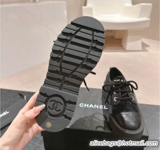 Lowest Cost Chanel Velvet Lace ups Black 816110