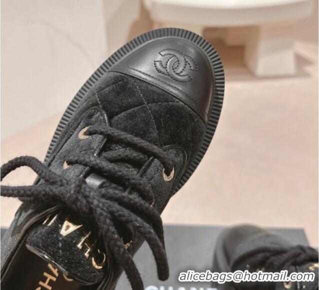 Lowest Cost Chanel Velvet Lace ups Black 816110