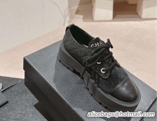 Lowest Cost Chanel Velvet Lace ups Black 816110