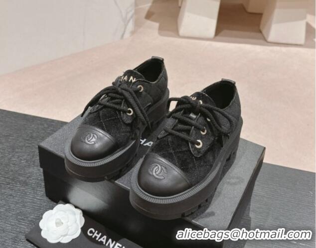 Lowest Cost Chanel Velvet Lace ups Black 816110