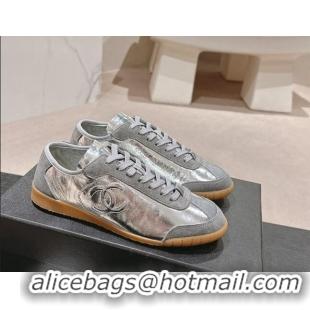 Good Quality Chanel Calfskin Sneakers Silver 816112