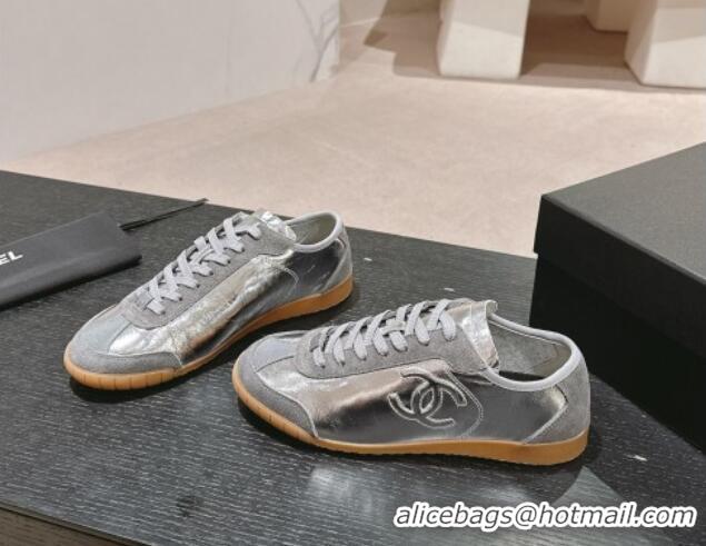 Good Quality Chanel Calfskin Sneakers Silver 816112