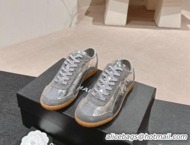 Good Quality Chanel Calfskin Sneakers Silver 816112