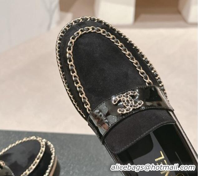 1:1 Chanel Suede Loafers with Chain Black 816114