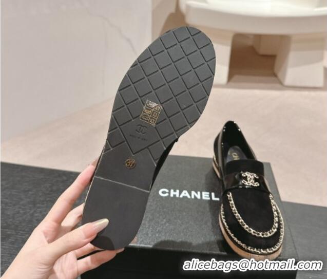 1:1 Chanel Suede Loafers with Chain Black 816114