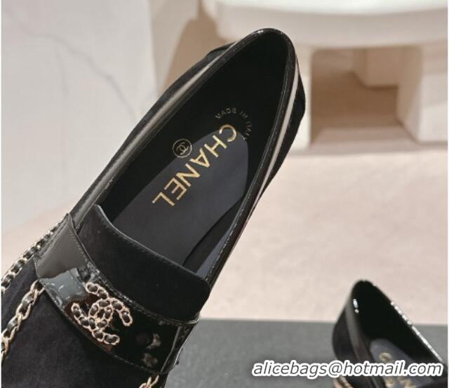 1:1 Chanel Suede Loafers with Chain Black 816114