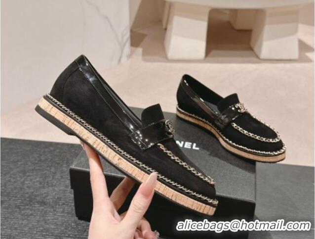 1:1 Chanel Suede Loafers with Chain Black 816114