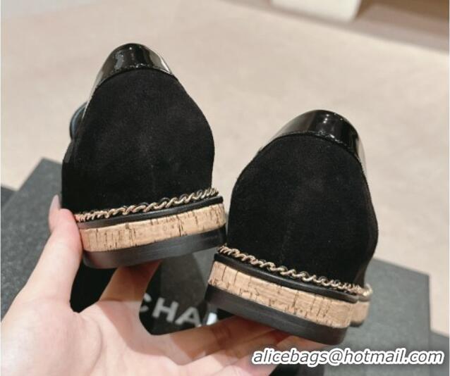 1:1 Chanel Suede Loafers with Chain Black 816114