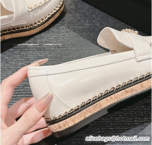 Charming Chanel Calfskin Loafers with Chain White 816115