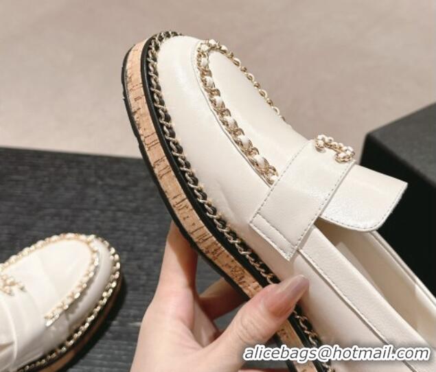 Charming Chanel Calfskin Loafers with Chain White 816115