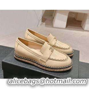 Sophisticated Chanel Calfskin Loafers with Chain Beige 816116