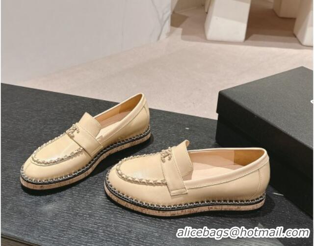 Sophisticated Chanel Calfskin Loafers with Chain Beige 816116