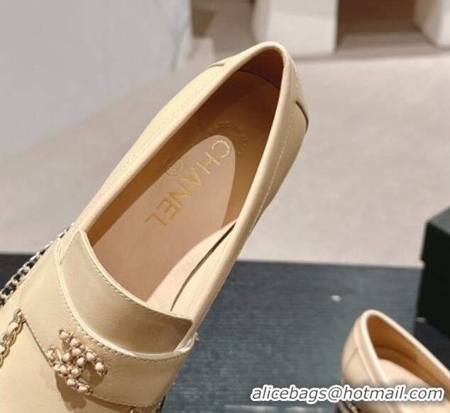 Sophisticated Chanel Calfskin Loafers with Chain Beige 816116