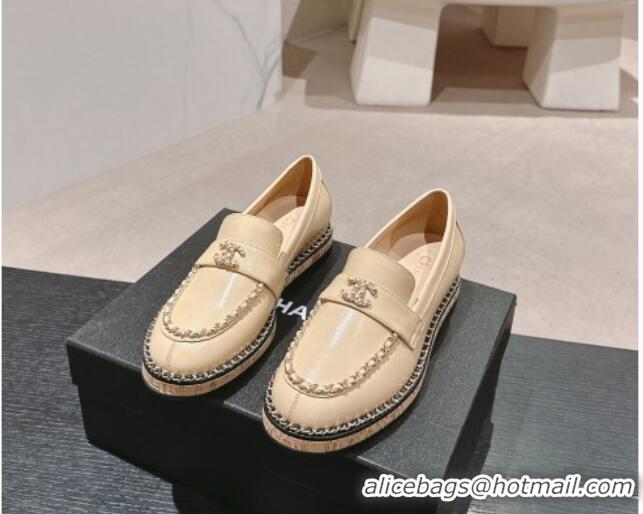 Sophisticated Chanel Calfskin Loafers with Chain Beige 816116