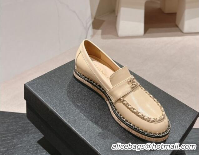 Sophisticated Chanel Calfskin Loafers with Chain Beige 816116