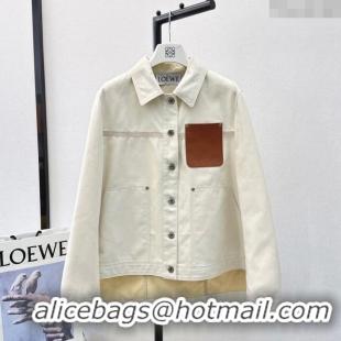 Buy Best Price Loewe Denim Shirt with Leather Pocket L71911 White 2024