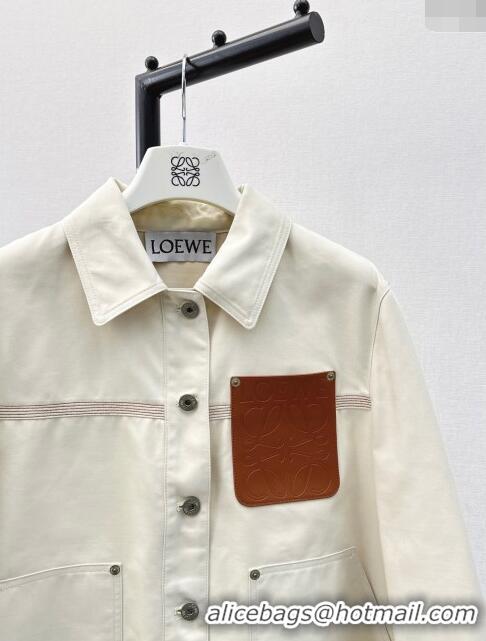 Buy Best Price Loewe Denim Shirt with Leather Pocket L71911 White 2024