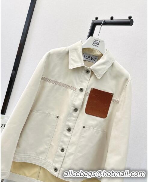 Buy Best Price Loewe Denim Shirt with Leather Pocket L71911 White 2024