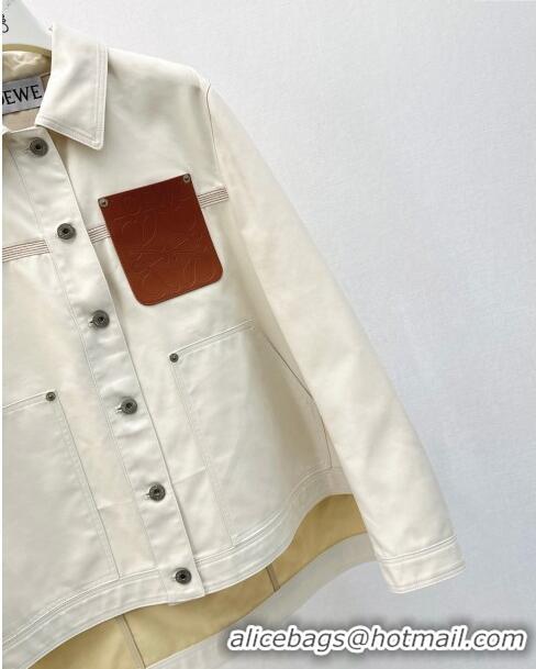 Buy Best Price Loewe Denim Shirt with Leather Pocket L71911 White 2024