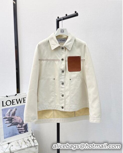 Buy Best Price Loewe Denim Shirt with Leather Pocket L71911 White 2024