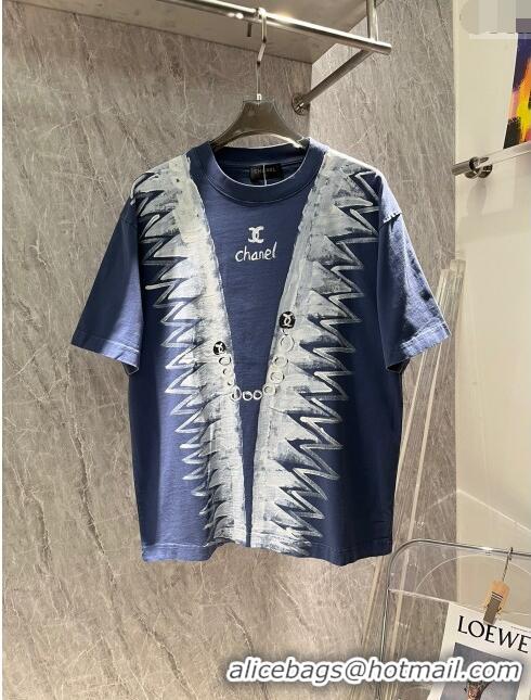 High Quality Chanel Cotton T-shirt CH72601 Blue 2024 (For Men)