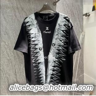 Cheapest Chanel Cotton T-shirt CH72603 Black 2024 (For Men)