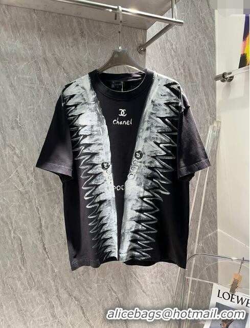 Cheapest Chanel Cotton T-shirt CH72603 Black 2024 (For Men)