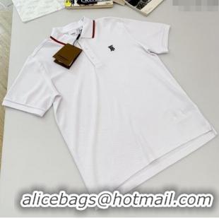 ​Low Cost Burberry Cotton Polo T-shirt B72606 White 2024 (For Men)