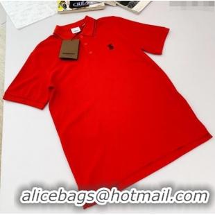 Original Cheap Burberry Cotton Polo T-shirt B72608 Red 2024 (For Men)