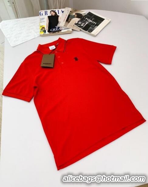 Original Cheap Burberry Cotton Polo T-shirt B72608 Red 2024 (For Men)