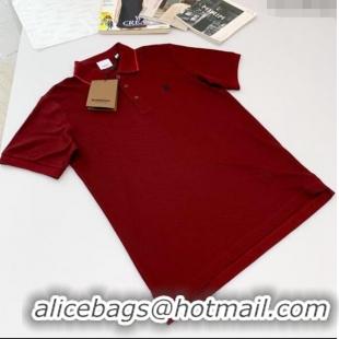 Low Price Burberry Cotton Polo T-shirt B72609 Burgundy 2024 (For Men)