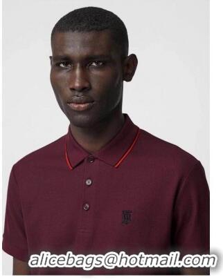 Low Price Burberry Cotton Polo T-shirt B72609 Burgundy 2024 (For Men)