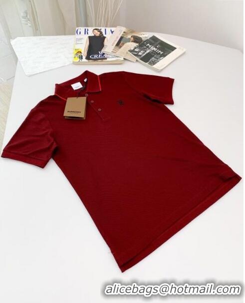 Low Price Burberry Cotton Polo T-shirt B72609 Burgundy 2024 (For Men)