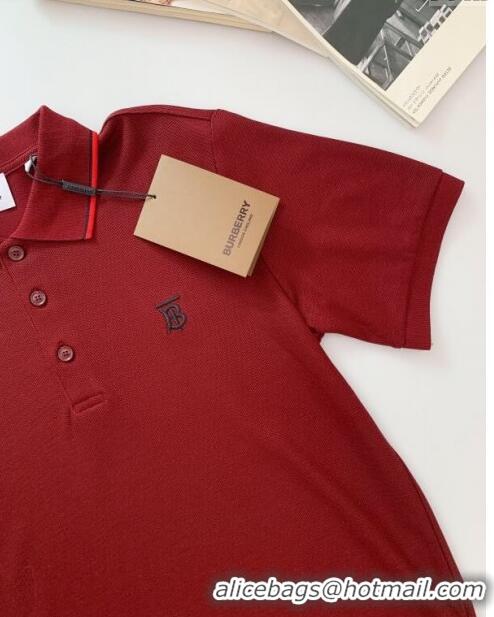 Low Price Burberry Cotton Polo T-shirt B72609 Burgundy 2024 (For Men)