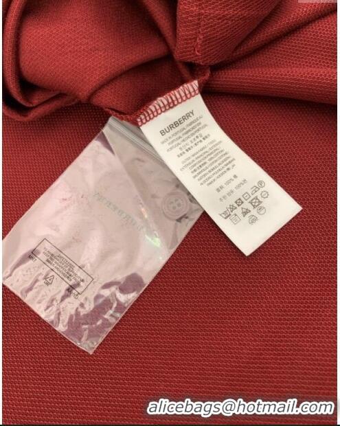 Low Price Burberry Cotton Polo T-shirt B72609 Burgundy 2024 (For Men)