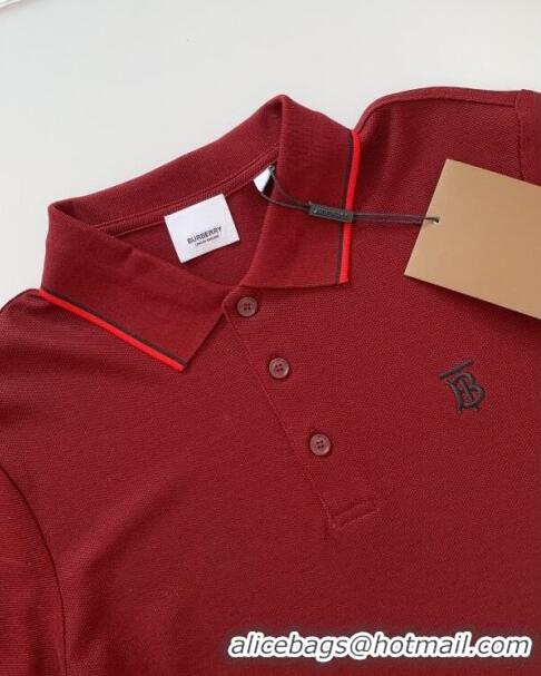 Low Price Burberry Cotton Polo T-shirt B72609 Burgundy 2024 (For Men)