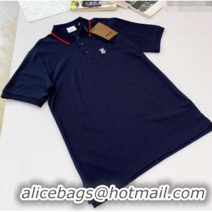 Luxury Classic Burberry Cotton Polo T-shirt B72610 Deep Blue 2024 (For Men)