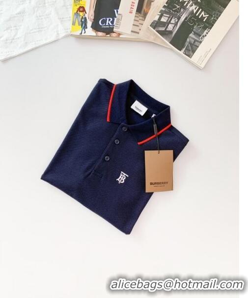 Luxury Classic Burberry Cotton Polo T-shirt B72610 Deep Blue 2024 (For Men)