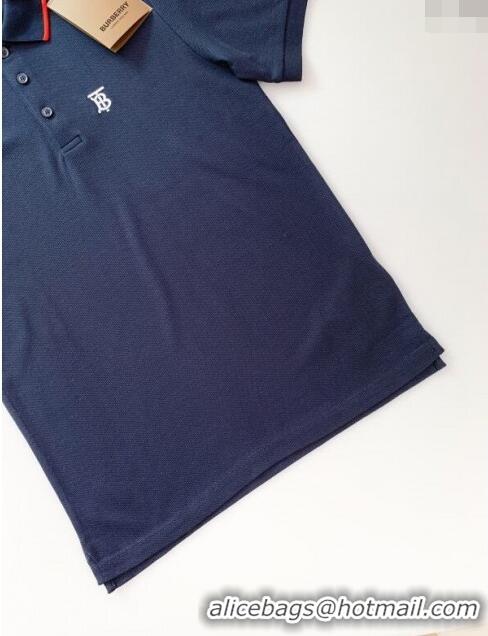 Luxury Classic Burberry Cotton Polo T-shirt B72610 Deep Blue 2024 (For Men)