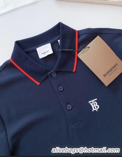 Luxury Classic Burberry Cotton Polo T-shirt B72610 Deep Blue 2024 (For Men)