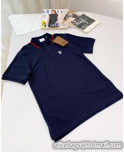 Luxury Classic Burberry Cotton Polo T-shirt B72610 Deep Blue 2024 (For Men)